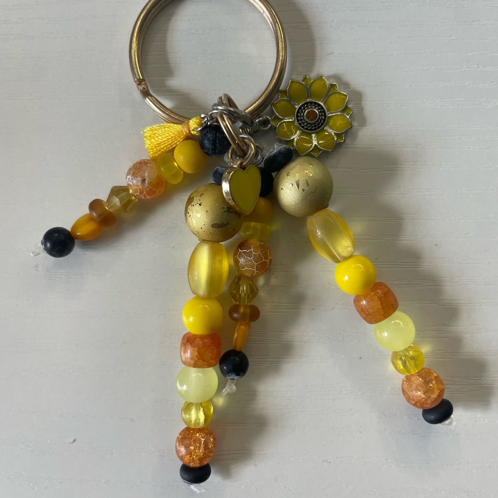 Handmade Yellow and Gold Beaded Keychain